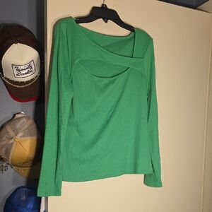 A New Day Green Long Sleeve Peek A Boo Women's Top